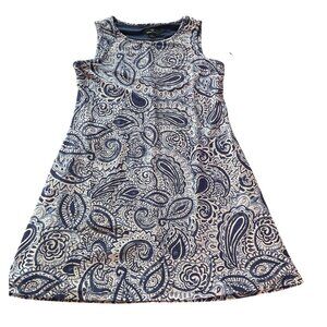 NWT Ronni Nicole Sleeveless Paisley Print White/Indigo Dress L blues new